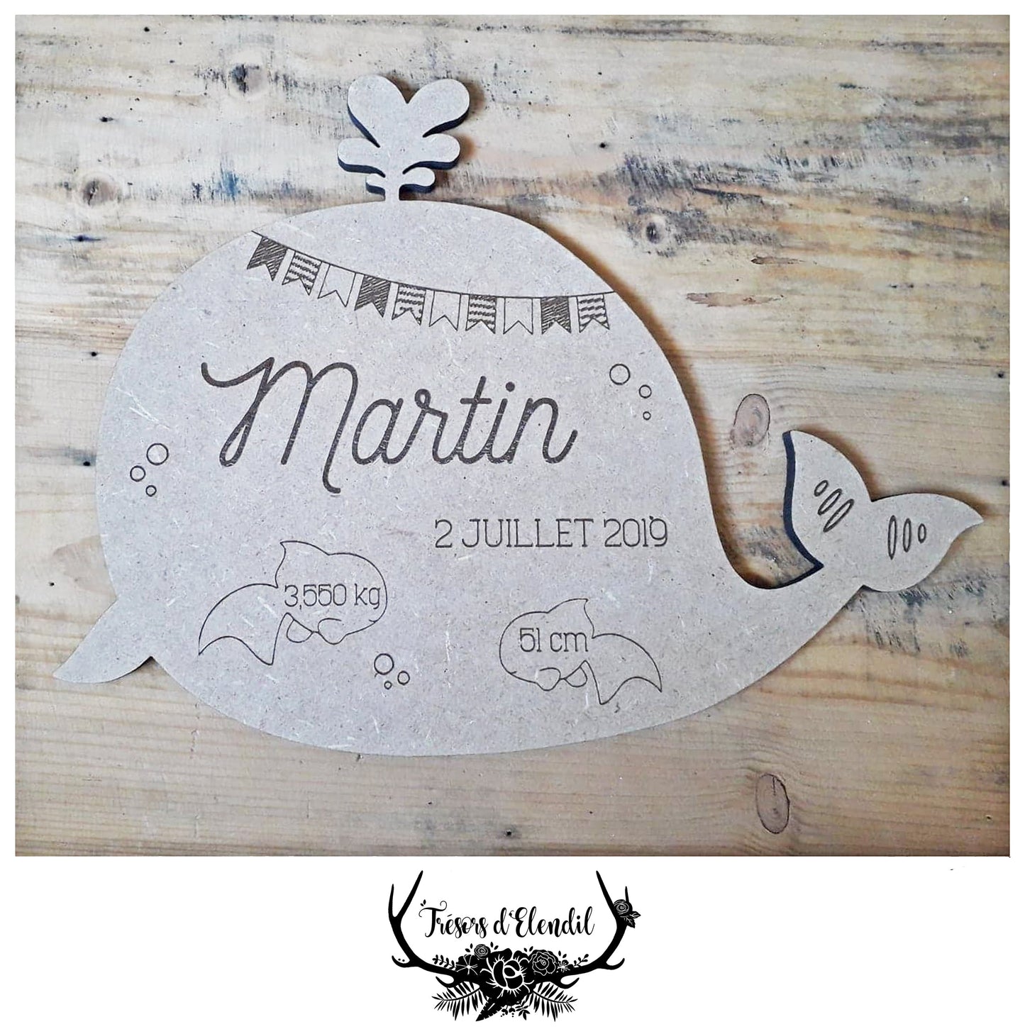 Plaque de naissance baleine personnalisable