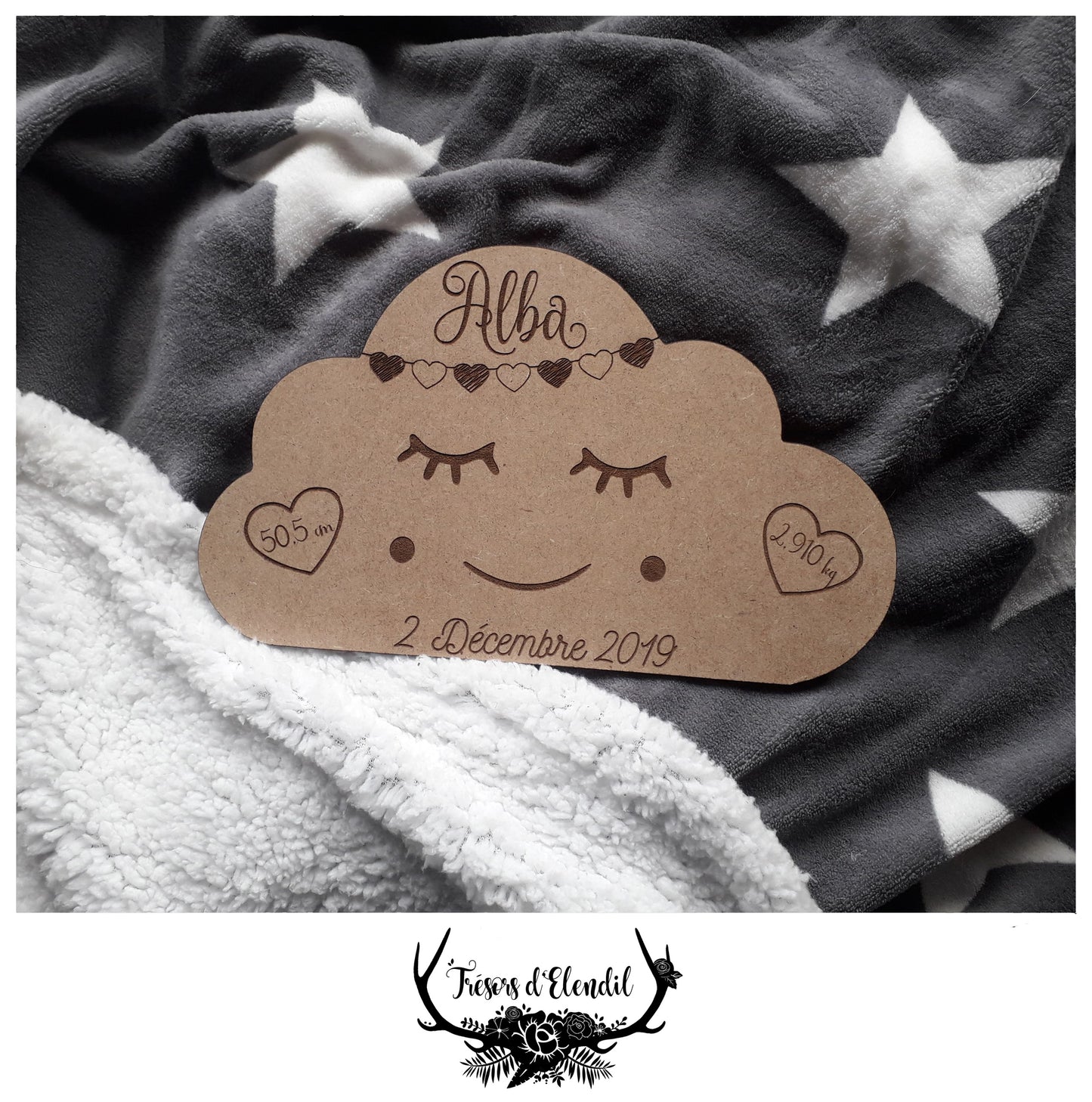 Plaque de naissance nuage personnalisable