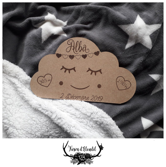 Plaque de naissance nuage personnalisable