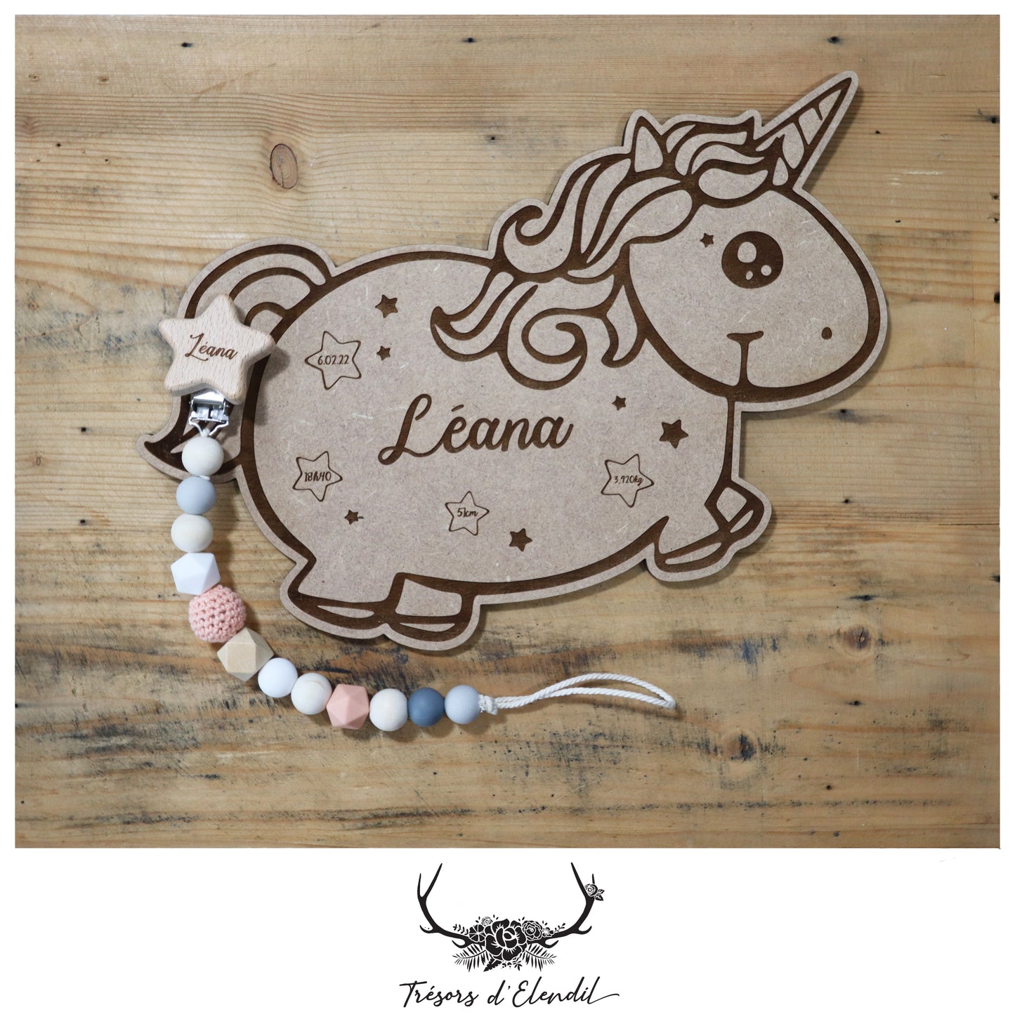 Plaque de naissance licorne personnalisable